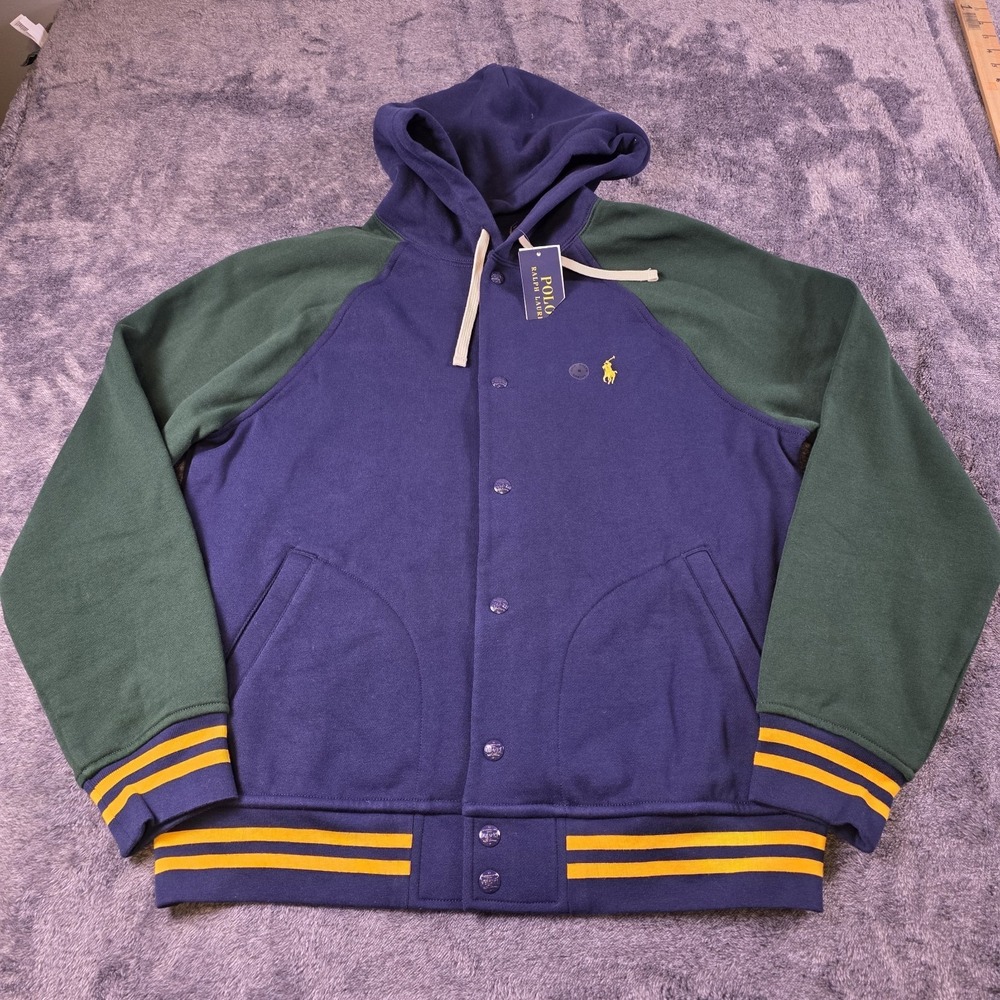 Polo Ralph Lauren Fleece Hooded Baseball Jacket Mens M Color Block